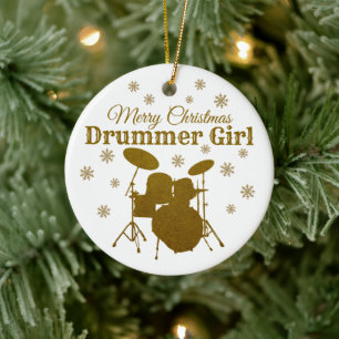 Ornamento De Cerâmica Drummer Girl Christmas Drum Kit Rock & Roll Music