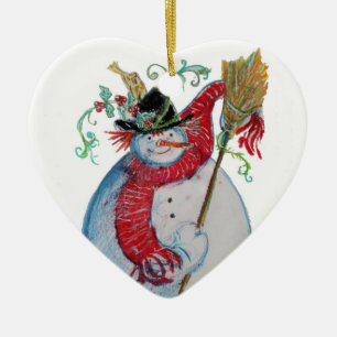Ornamento De Cerâmica DRUNKEN SNOWMAN Winter Holiday Party Heart