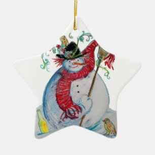Ornamento De Cerâmica DRUNKEN SNOWMAN Winter Holiday Party Star