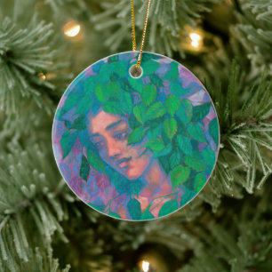 Ornamento De Cerâmica Dryad Tree Spirit Green deixa surreal fantasia de