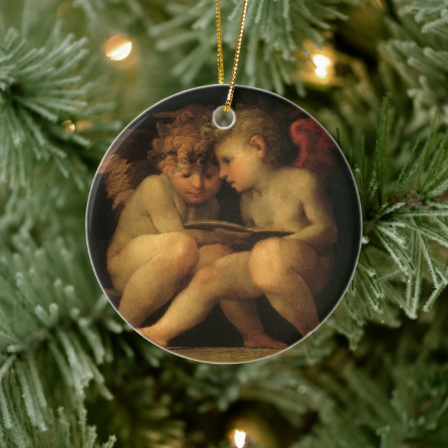 Ornamento De Cerâmica Duas Cherubs Lendo por Rosso Fiorentino, Angels (Árvore)