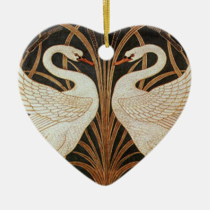 Ornamento De Cerâmica Duas cisnes pela ilustração do vintage do