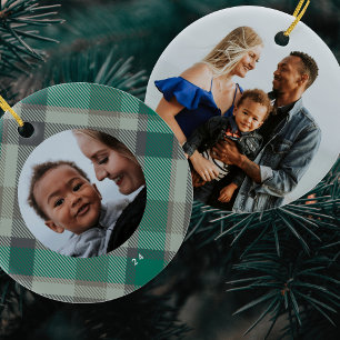 Ornamento De Cerâmica Duas Férias de Natal Elegante Verde Pelas