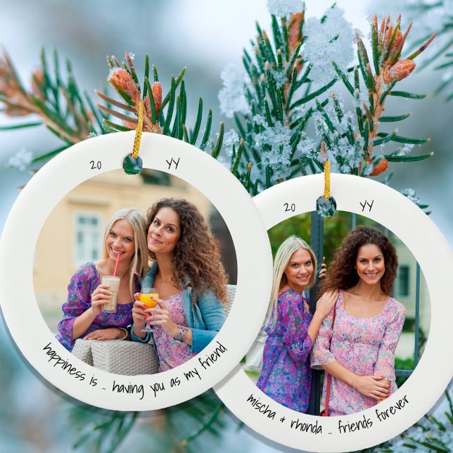 Ornamento De Cerâmica Duas Fotografias Felicidade é .. Amigo Cute Minima (Criador carregado)