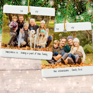 Ornamento De Cerâmica Duas Fotografias Felicidade é .. Família Custa M