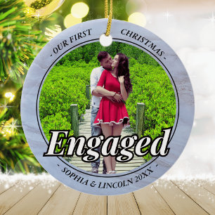 Ornamento De Cerâmica Duas Fotografias Nosso Primeiro Marble Faux Engaja