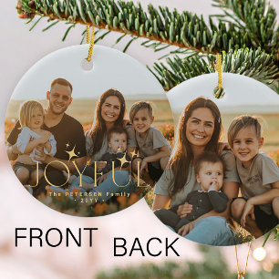 Ornamento De Cerâmica Duas fotos de família lado a lado alegres no Natal