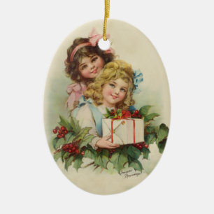 Ornamento De Cerâmica Duas Meninas Holly Gift - Francis Brundage