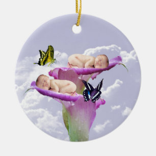 Ornamento De Cerâmica Duas vezes a alegria com gêmeos do bebê rega o