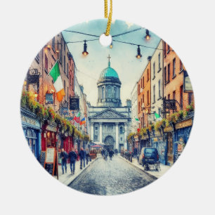 Ornamento De Cerâmica Dublin Irlanda Watercolor Natal