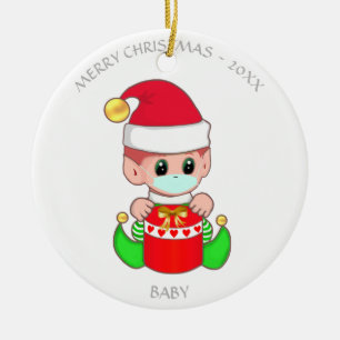 Ornamento De Cerâmica Duende bebê de Natal com máscara facial
