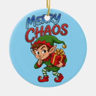 Ornamento De Cerâmica Duende de Natal Alegre Caos