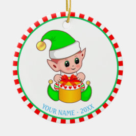Ornamento De Cerâmica Duende de Natal & Nome Personalizado