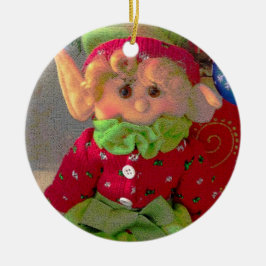 Ornamento De Cerâmica Duende pequeno bonito da menina do Natal