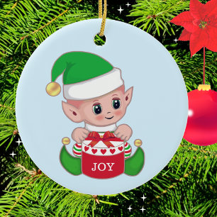 Ornamento De Cerâmica Duende Verde de Natal