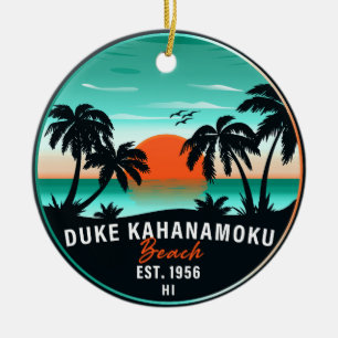Ornamento De Cerâmica Duke Kahanamoku Beach Hawaii Retro Sunset Souvenir