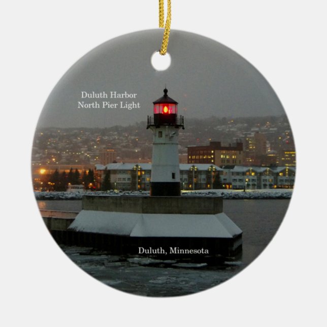 Ornamento De Cerâmica Duluth Harbour North Pier Ornament circular Light (Frente)