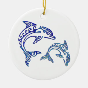 Ornamento De Cerâmica Duo tribal da toninha do tatuagem