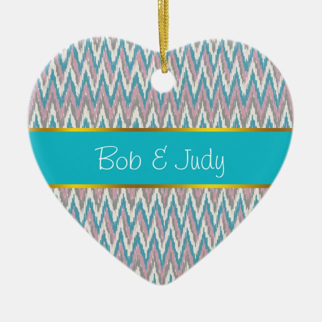 Ornamento De Cerâmica Dusty Pink e Blue iKat (Frente)
