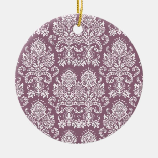 Ornamento De Cerâmica Dusty Rosa Victorian Damask (Frente)
