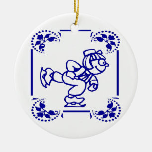 Ornamento De Cerâmica Dutch Boy Ice Skating