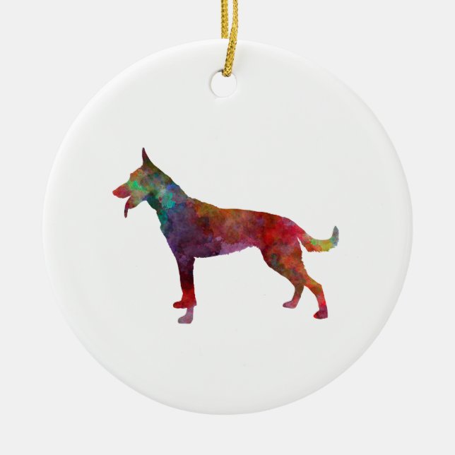 Ornamento De Cerâmica Dutch Shepherd Dog in watercolor (Frente)