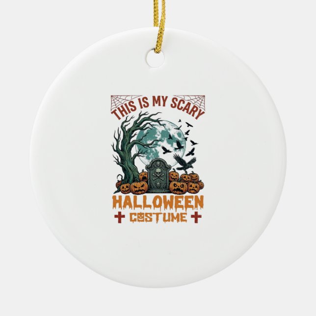 Ornamento De Cerâmica É Custa de Halloween Assustadora Abóboras Luar (Frente)