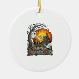 Ornamento De Cerâmica É Hora Halloween Casa Assombrada Cemitério Assusta