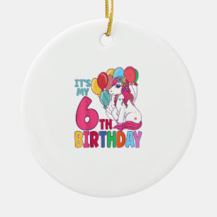 Ornamento De Cerâmica É Meu 6º Aniversário Unicórnio Meninos Meninas Cri