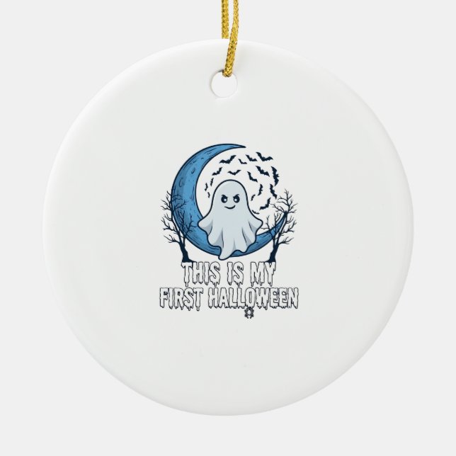 Ornamento De Cerâmica É Primeiro Fantasma de Halloween Lua Crescente Mor (Frente)