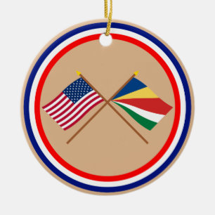 Ornamento De Cerâmica E.U. e bandeiras cruzadas Seychelles
