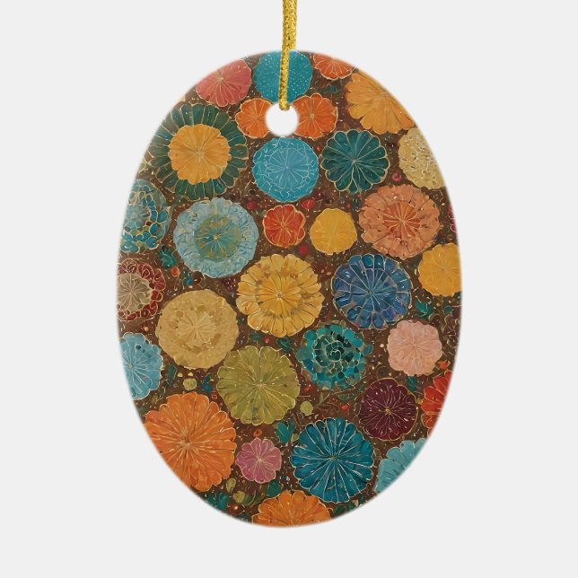 Ornamento De Cerâmica Earthy Floral Mosaic Pattern Ornament (Frente)