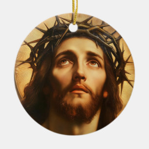Ornamento De Cerâmica Ecce Homo Jesus Cristo com Coroa de Espinhos