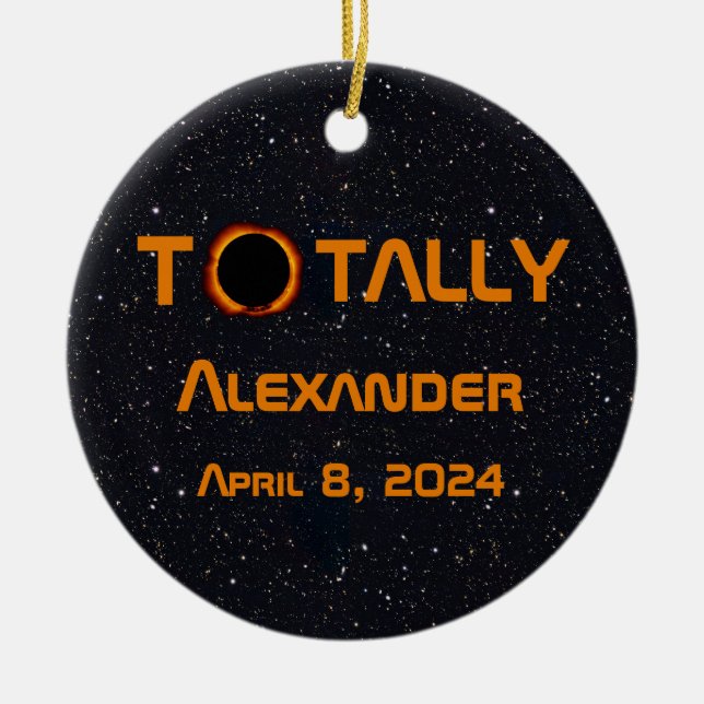 Ornamento De Cerâmica Eclipse Solar 2024 Totalmente Pessoal (Frente)