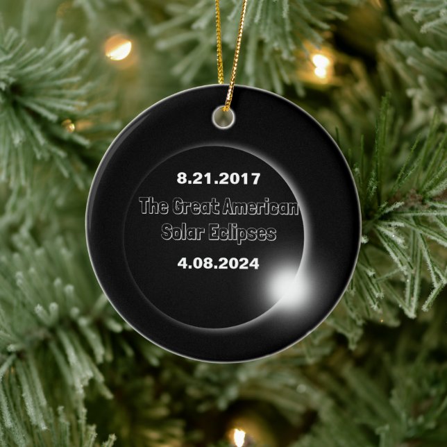 Ornamento De Cerâmica Eclipse Solar Duplamente Datado de 2024 & 2017 (Árvore)