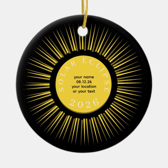 Ornamento De Cerâmica Eclipse solar total 2026 seu texto personalizado (Frente)