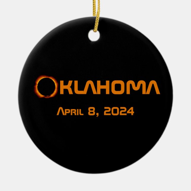 Ornamento De Cerâmica Eclipse Solar Total de 2024 de Oklahoma (Frente)