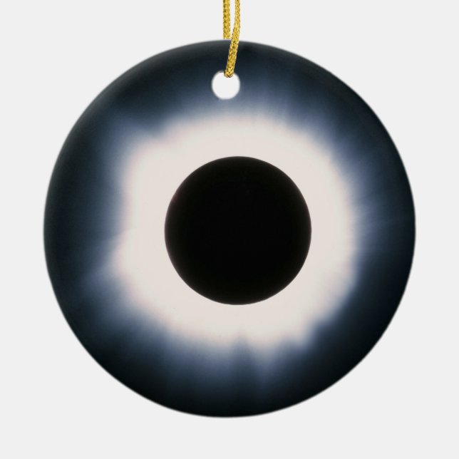 Ornamento De Cerâmica Eclipse Solar Total em Preto e Branco (Frente)