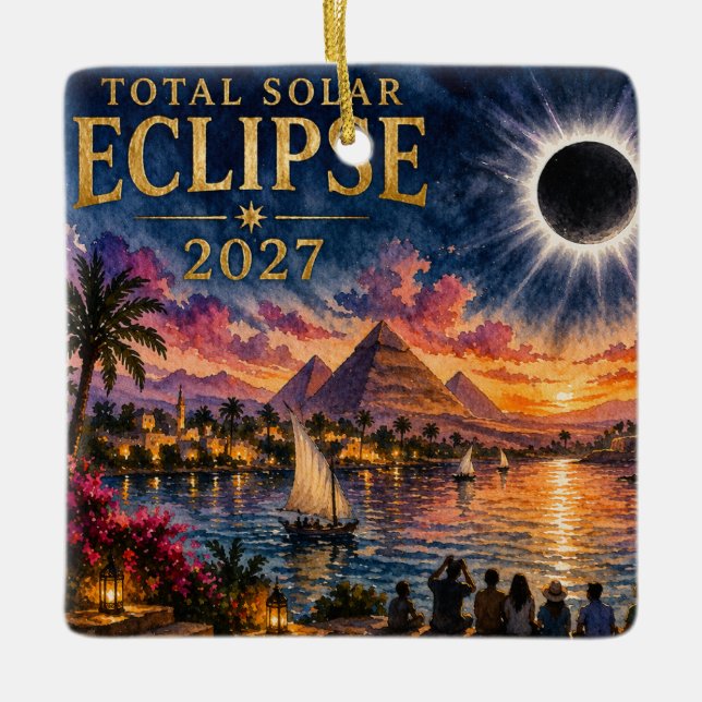 Ornamento De Cerâmica Eclipse Total Solar 2027 Egito (Frente)
