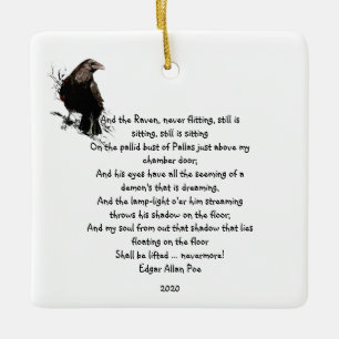 Ornamento De Cerâmica Edgar Allen Poe Cote Watercolor Raven Bird