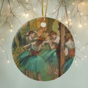 Ornamento De Cerâmica Edgar Degas Dancers Pink e Impressionista Verde