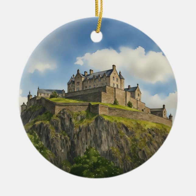 Ornamento De Cerâmica Edinburgh Castle Scotland Watercolor (Frente)