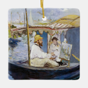 Ornamento De Cerâmica Edouard Manet - Monet em seu barco estúdio