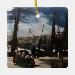 Ornamento De Cerâmica Edouard Manet - O Porto de Boulogne ao Luar