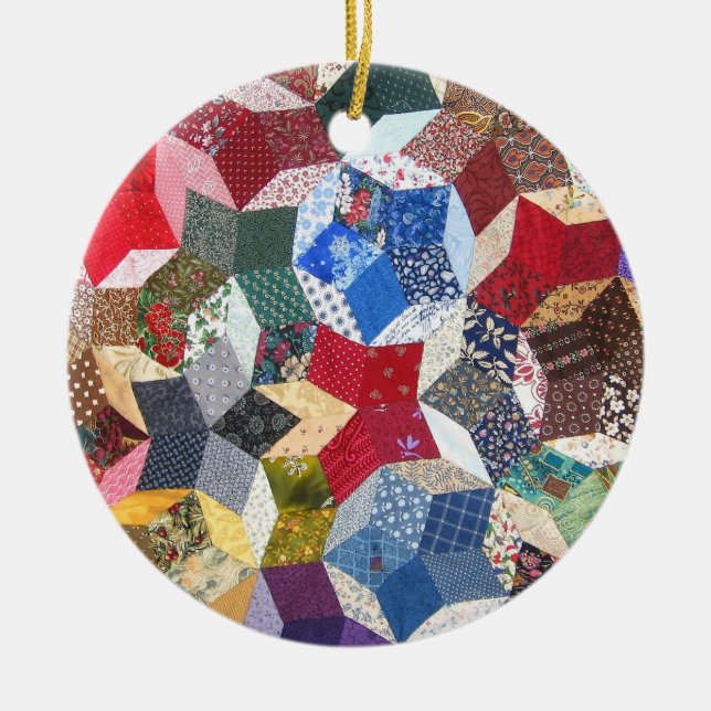 Ornamento De Cerâmica Edredão Wonky da estrela (Frente)