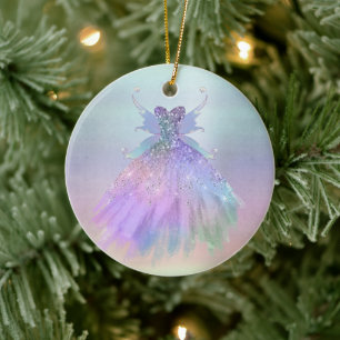 Ornamento De Cerâmica Eethal Fairy Gown Rainbow Ombre Pastel Sheen