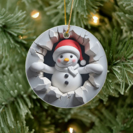 Ornamento De Cerâmica Efeito 3D Snowman NÃO 3D real