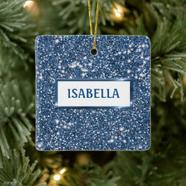 Ornamento De Cerâmica Efeito de Textura Brilho Azul Falso Com Nome Perso