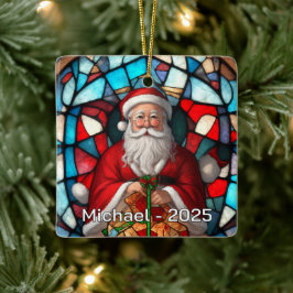 Ornamento De Cerâmica Efeito de Vidro do Papai Noel Alegre e Feliz