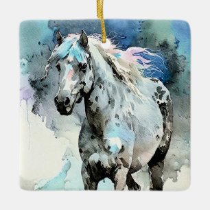 Ornamento De Cerâmica Égua Appaloosa Travessa Aquarela